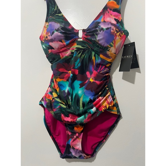 Lauren By Ralph Lauren Floral Ruched One Piece Swimsuit Size 6 - Picture 6 of 12